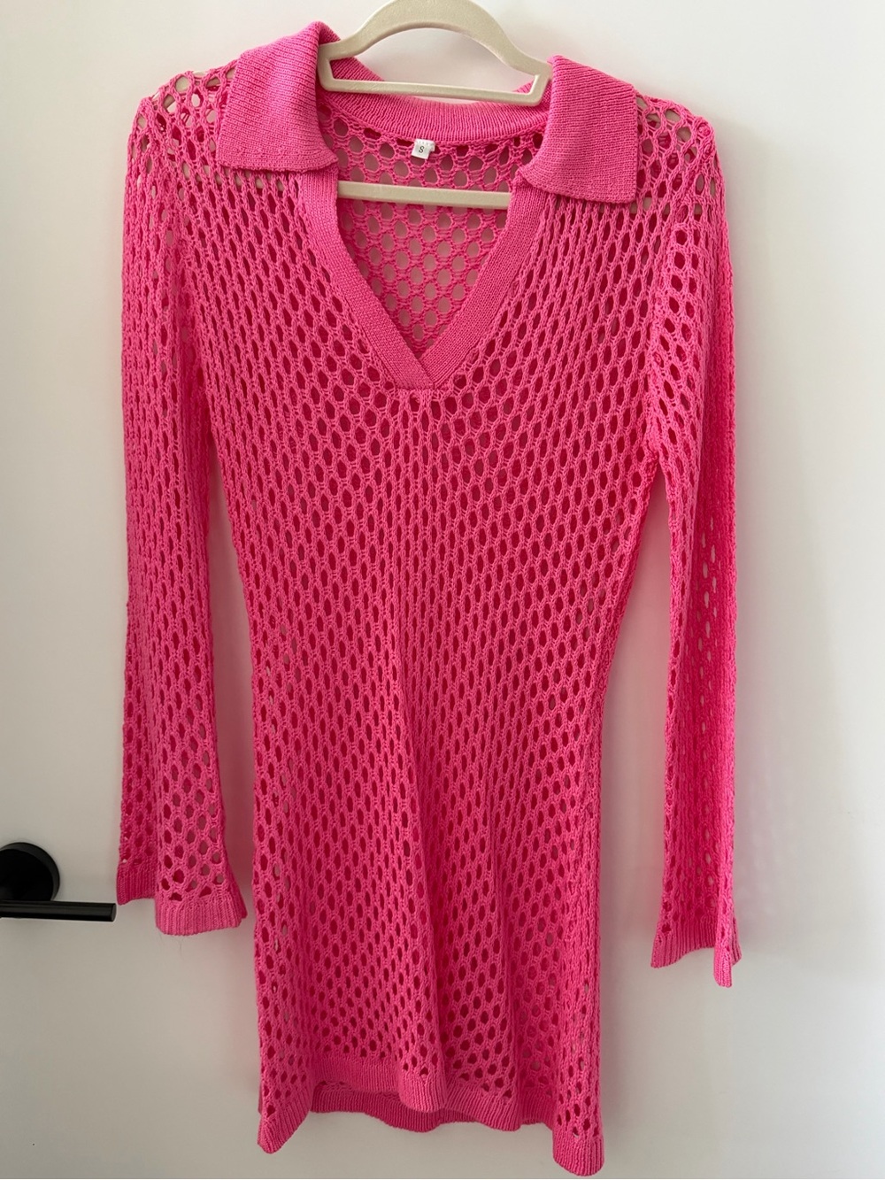 Women’s Open-Knit V-Neck Swim Cover-Up - Hot Pink